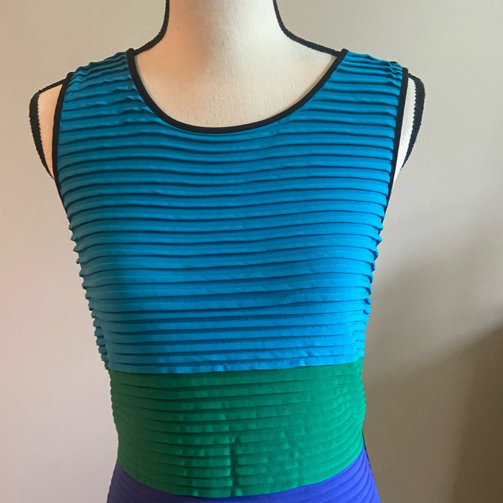 CALVIN KLEIN Color Block
Sheath Dress Turquoise, Green & Black Sleeveless  Sz 8 - Picture 4 of 8